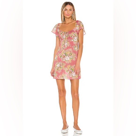 Auguste the Label Bonnie Beachside Floral Peach Pink Yellow Green Mini Dress 4 - Picture 2 of 16